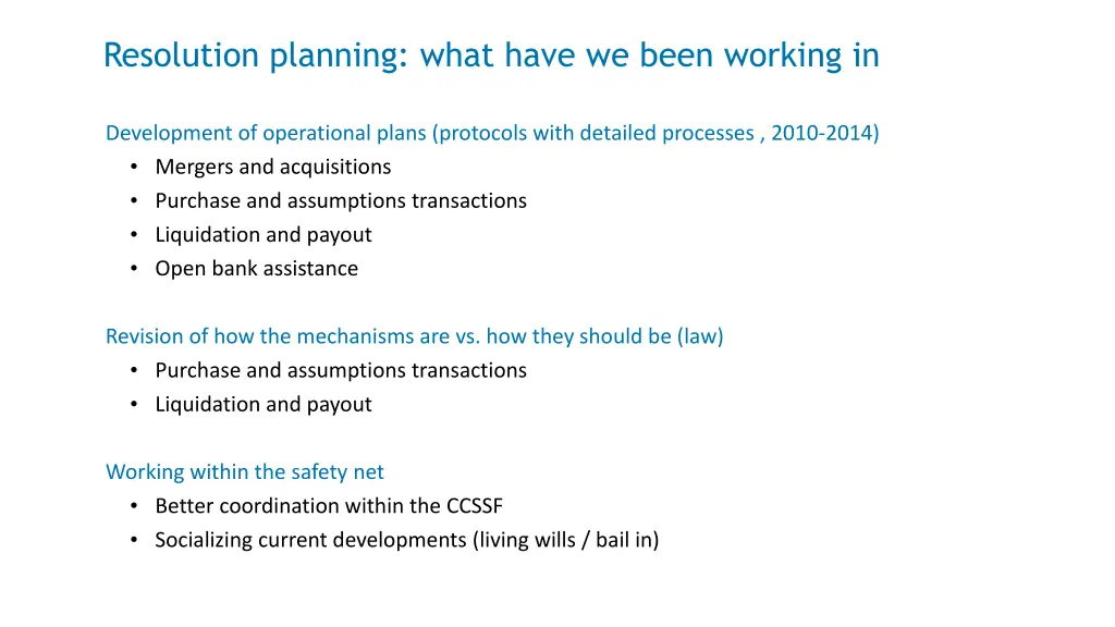 resolution planning what have we been working in