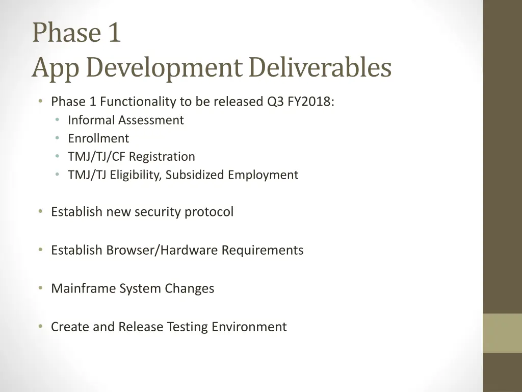 phase 1 app development deliverables
