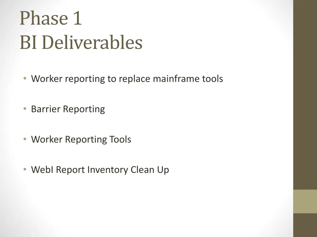 phase 1 bi deliverables