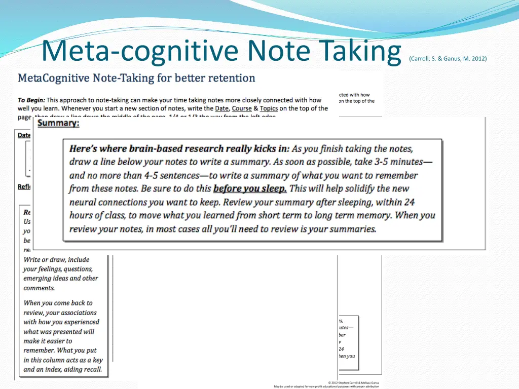 meta cognitive note taking carroll s ganus m 2012