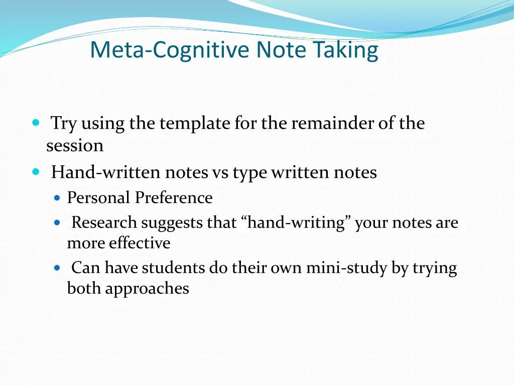 meta cognitive note taking