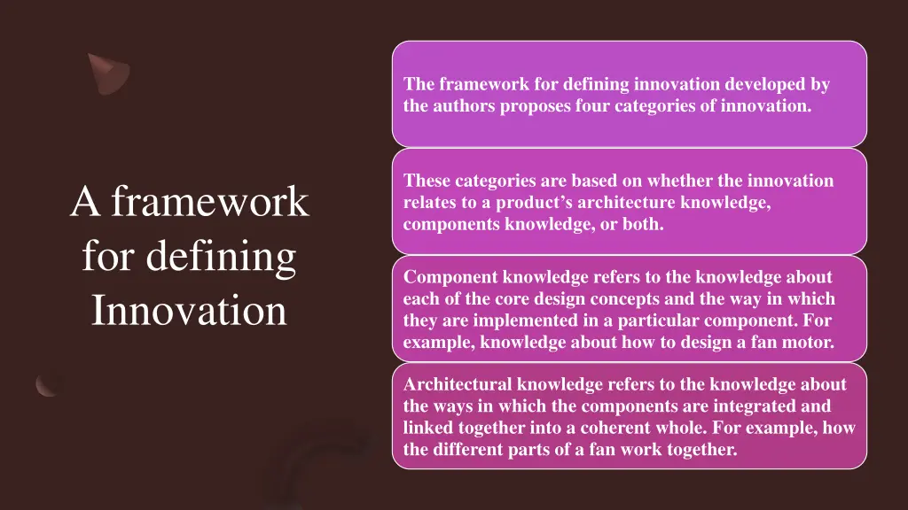 the framework for defining innovation developed