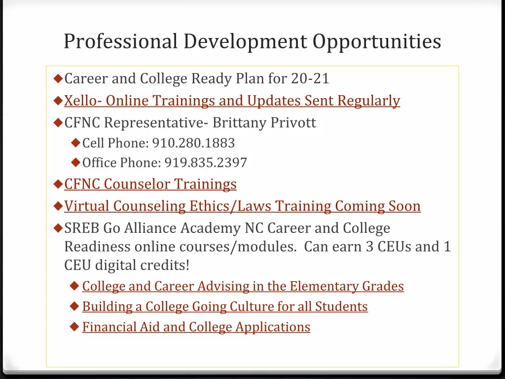 professional development opportunities
