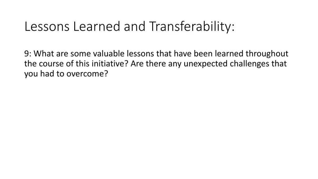 lessons learned and transferability