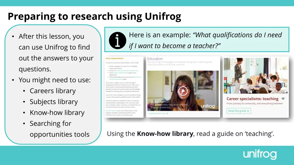 preparing to research using unifrog