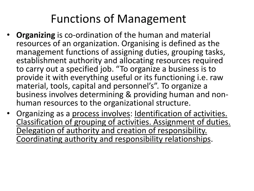 functions of management organizing