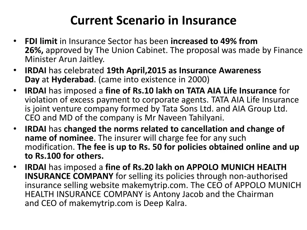 current scenario in insurance