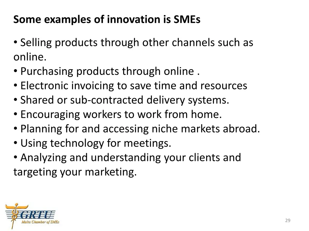 some examples of innovation is smes
