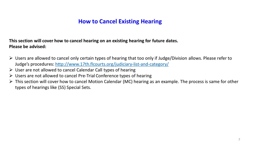 how to cancel existing hearing