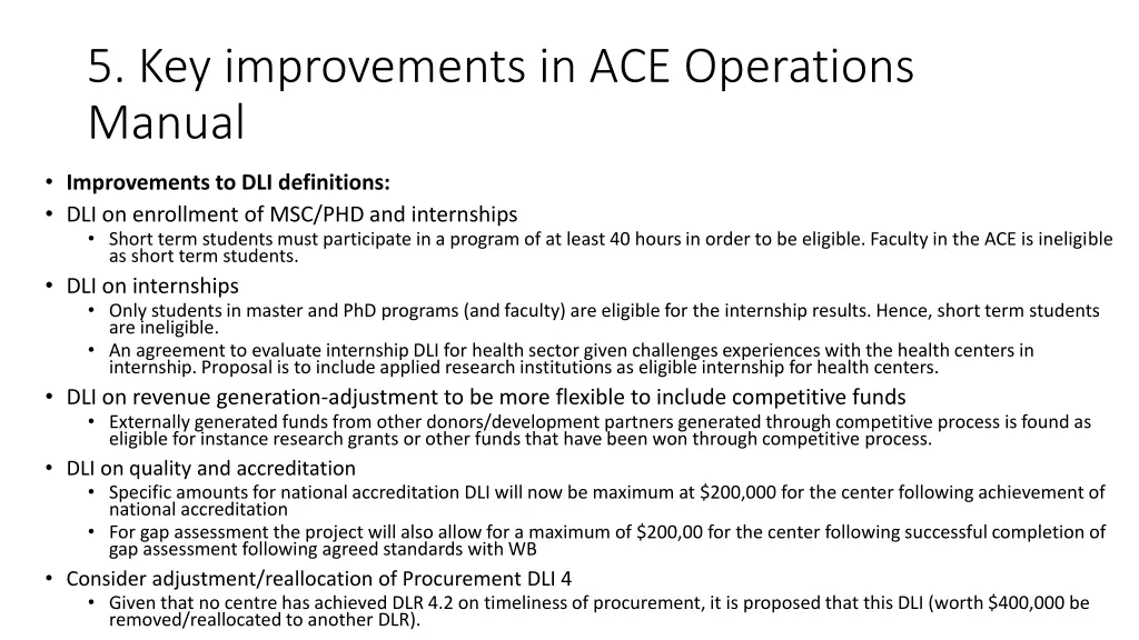 5 key improvements in ace operations manual