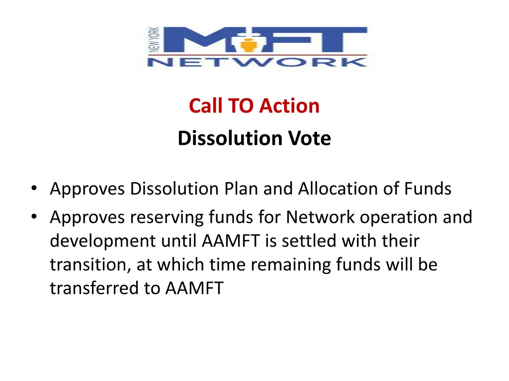 call to action dissolution vote