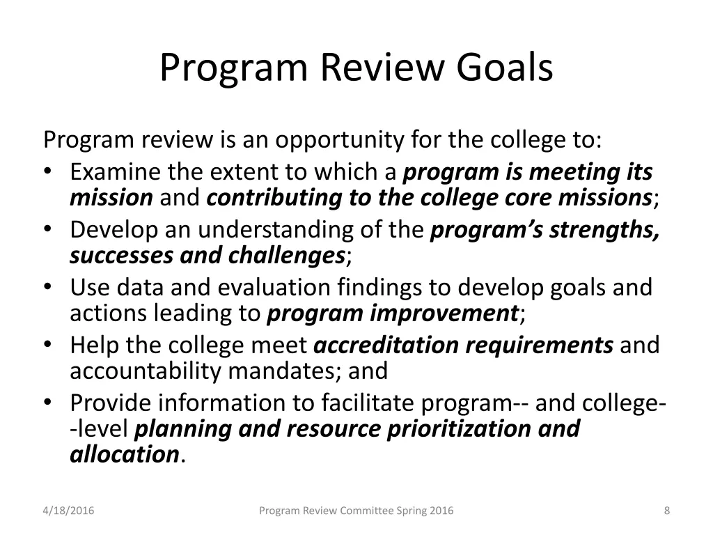 program review goals