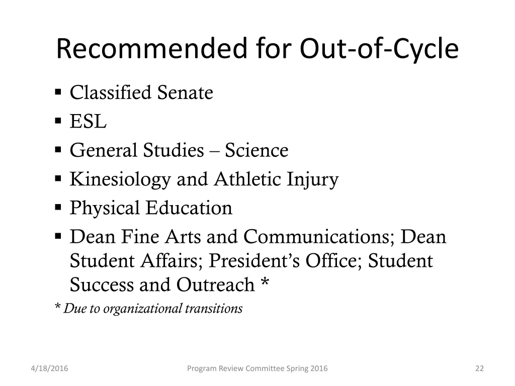 recommended for out of cycle