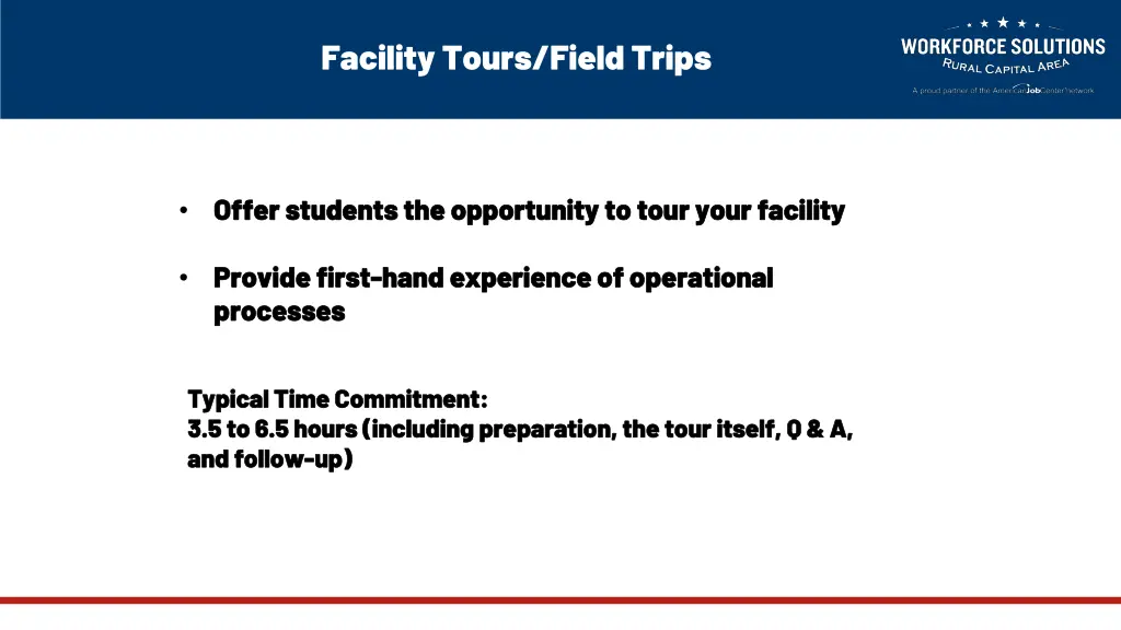 facility tours field trips