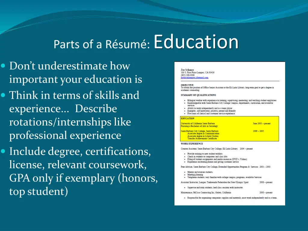 parts of a r sum education