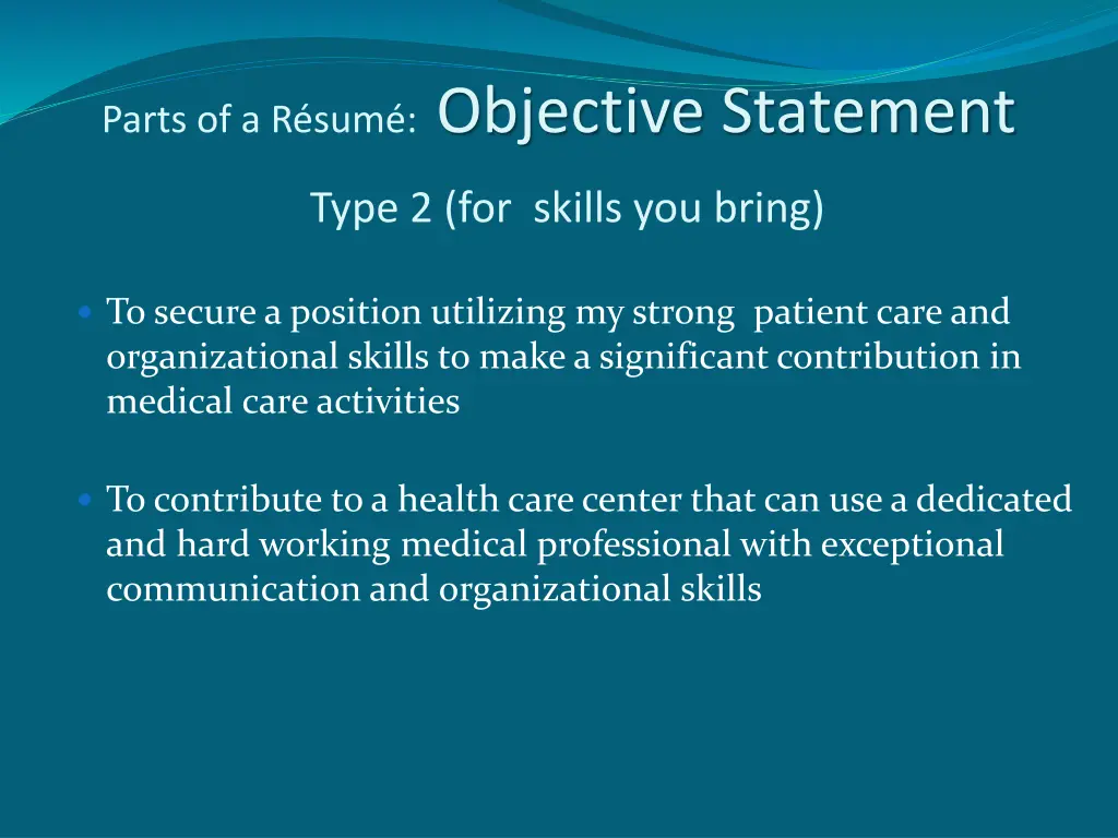 parts of a r sum objective statement type 1