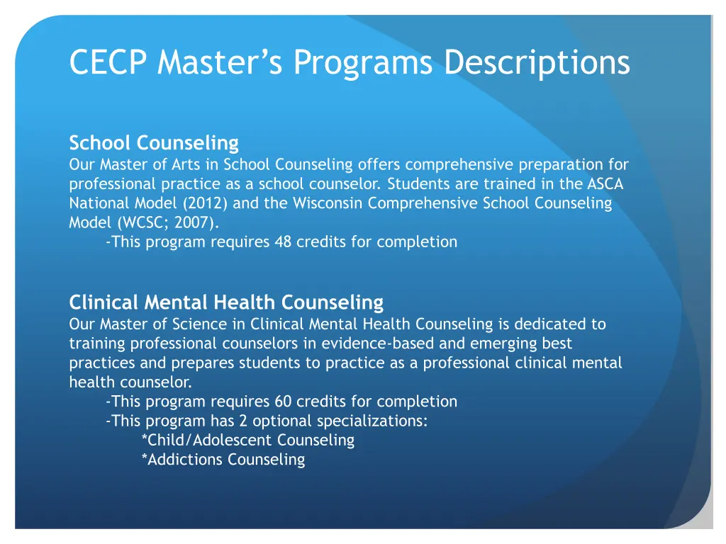 cecp master s programs descriptions