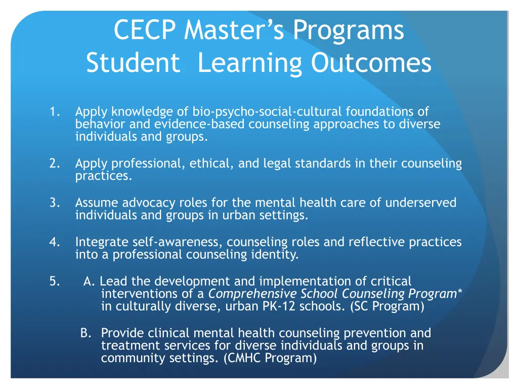 cecp master s programs student learning outcomes