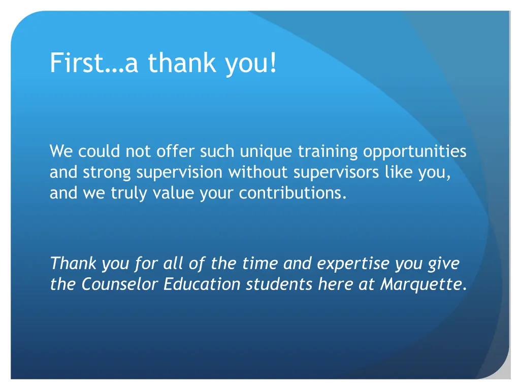 first a thank you
