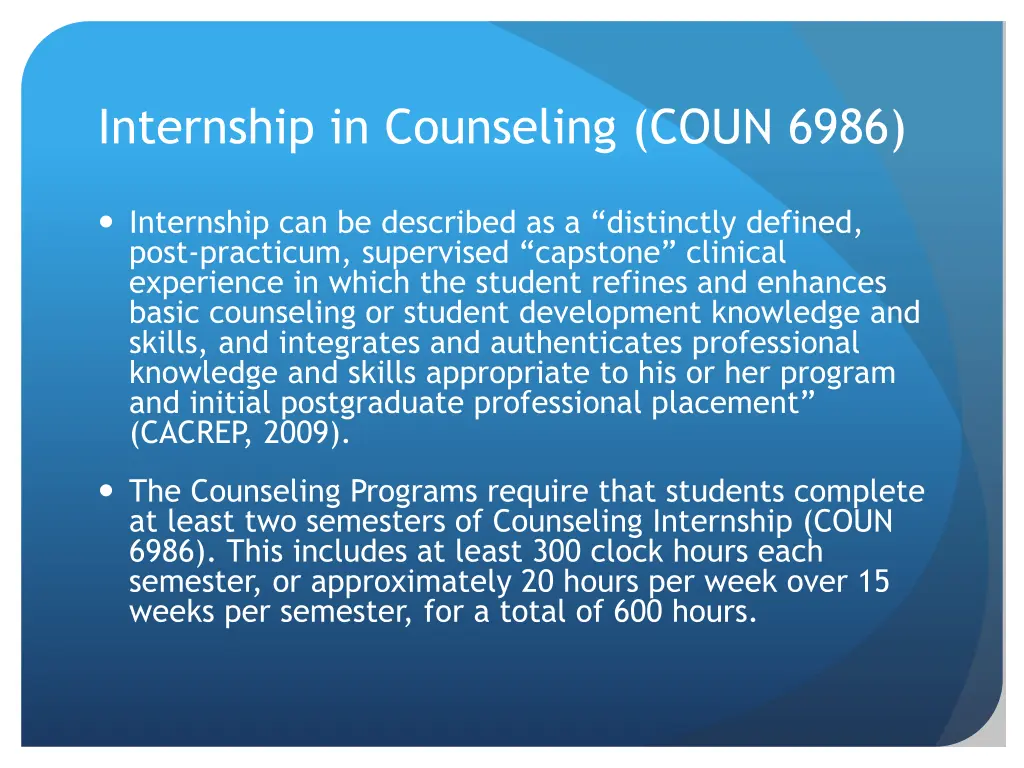 internship in counseling coun 6986