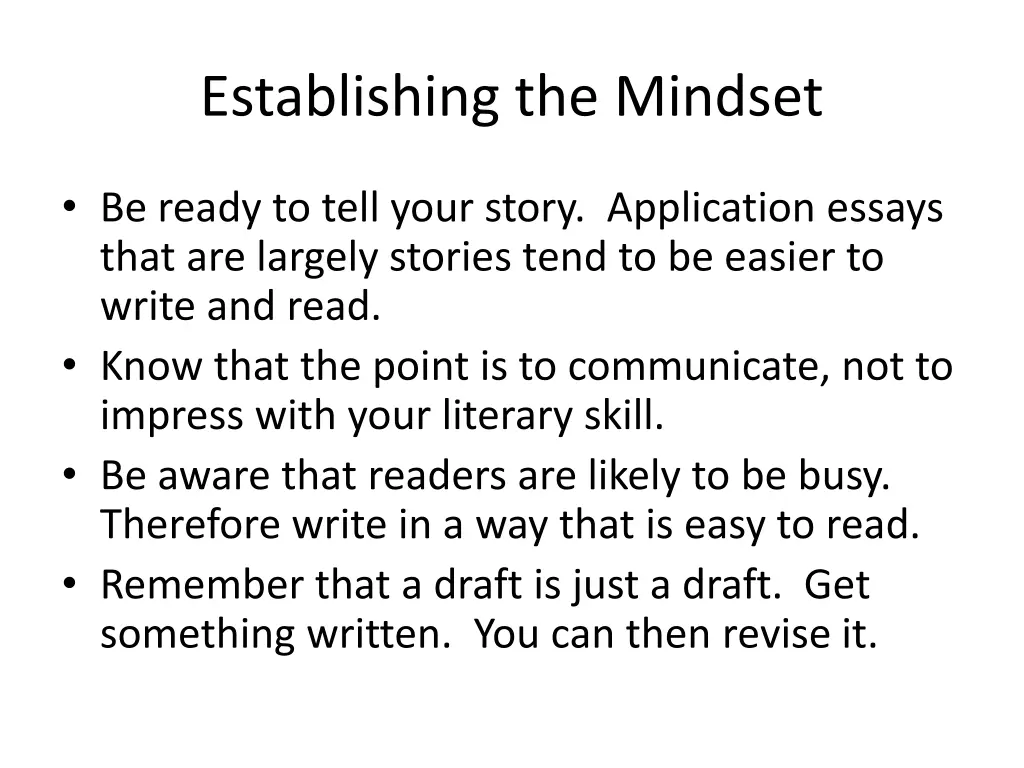 establishing the mindset
