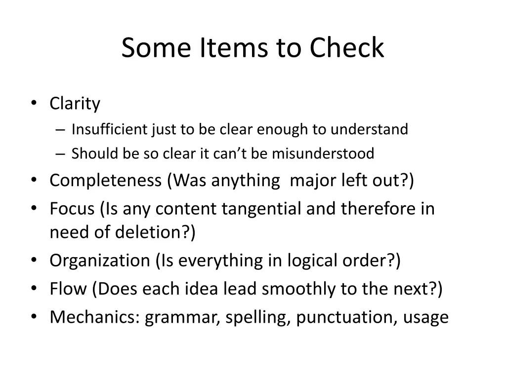 some items to check
