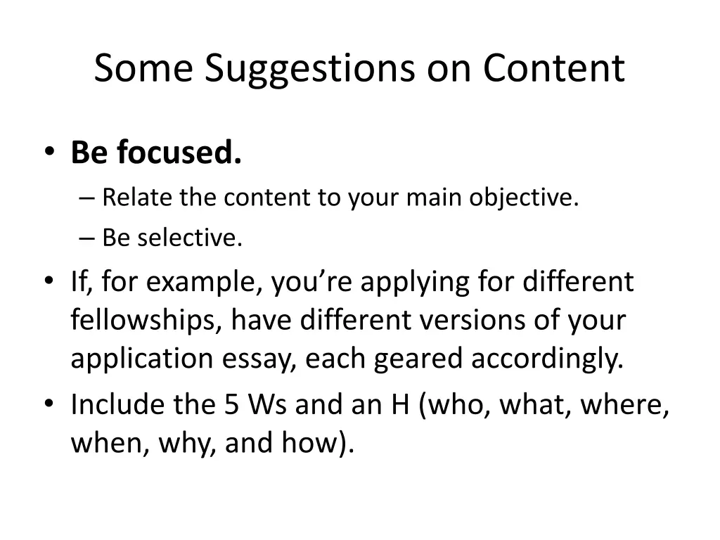 some suggestions on content