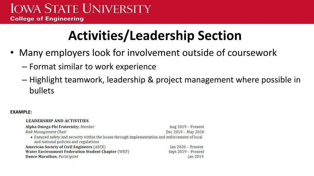 activities leadership section many employers look