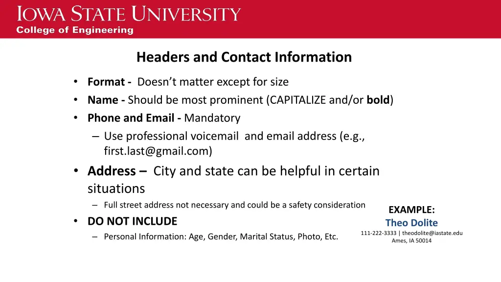 headers and contact information