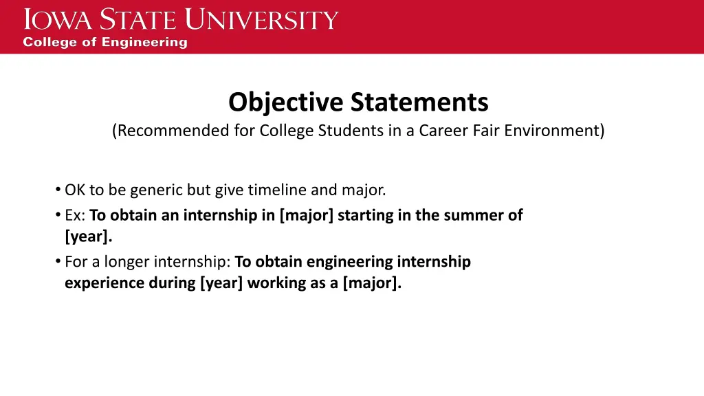objective statements recommended for college