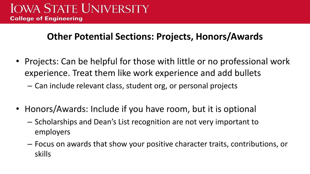 other potential sections projects honors awards