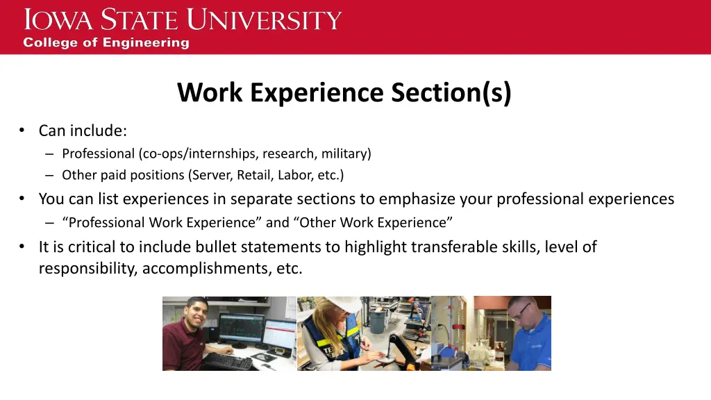 work experience section s