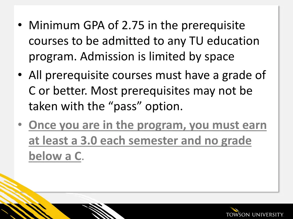 minimum gpa of 2 75 in the prerequisite courses