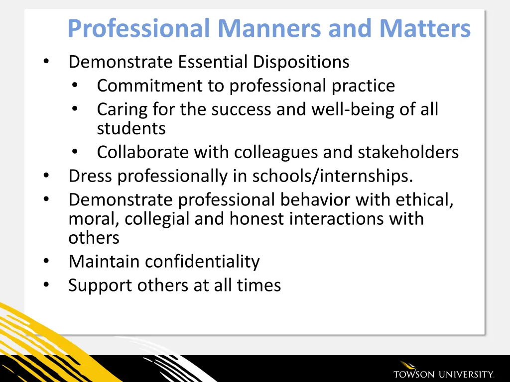 professional manners and matters demonstrate