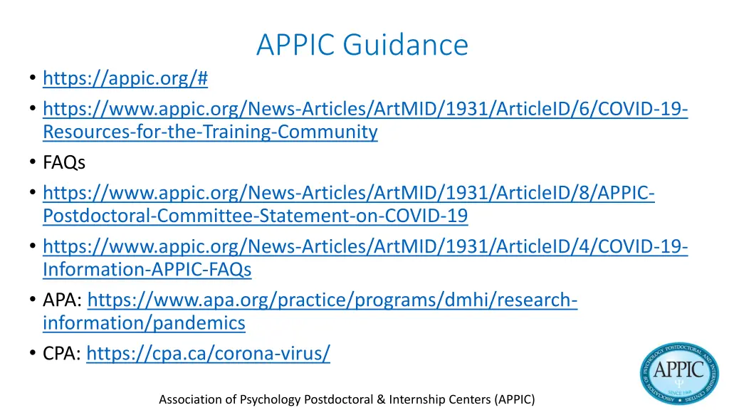 appic guidance