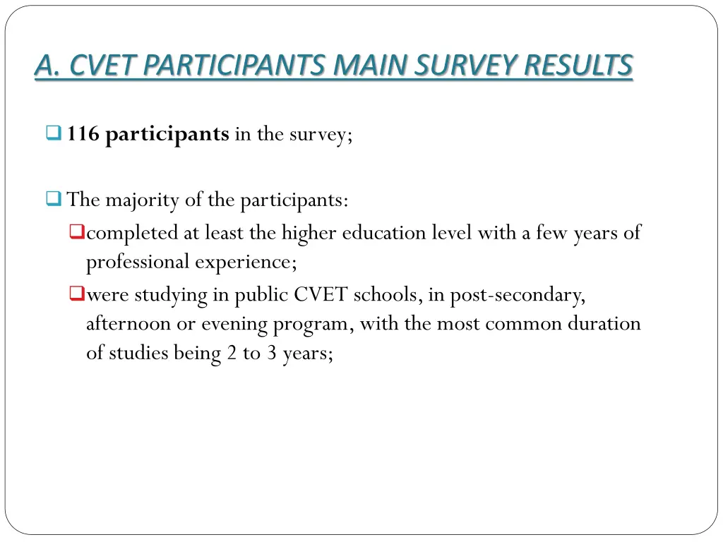 a cvet participants main survey results