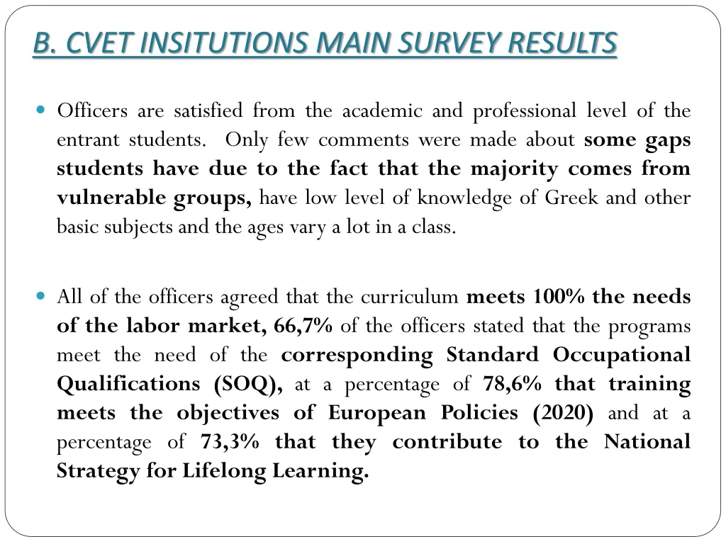 b cvet insitutions main survey results 1