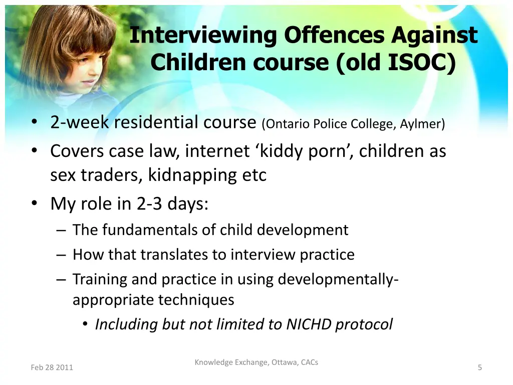 interviewing offences against children course