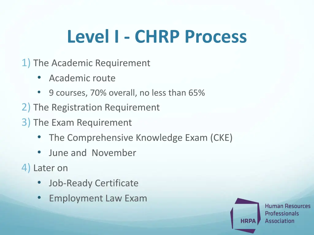 level i chrp process