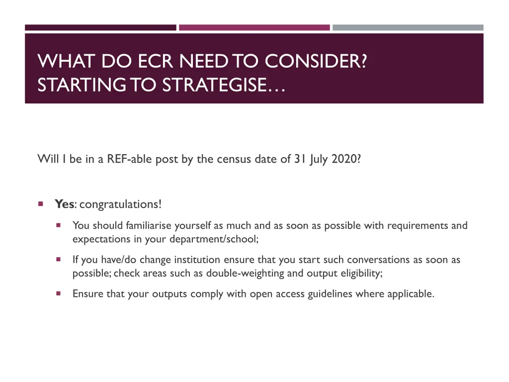 what do ecr need to consider starting