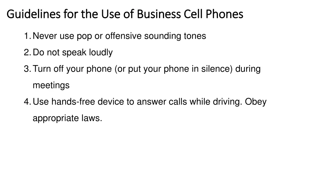 guidelines for the use of business cell phones