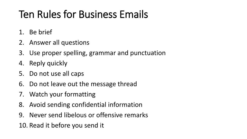 ten rules for business emails ten rules