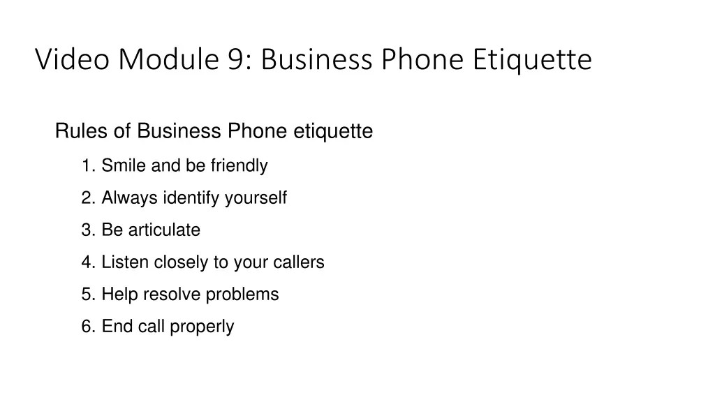 video module 9 business phone etiquette