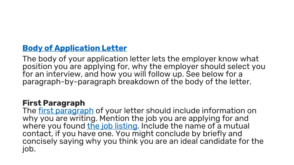 body of application letter the body of your