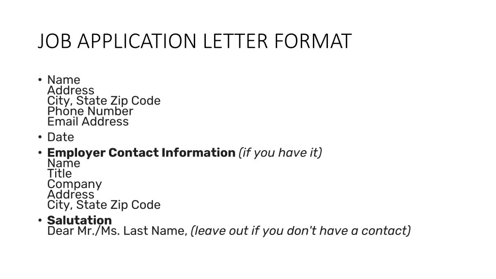 job application letter format