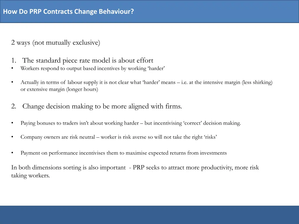 how do prp contracts change behaviour