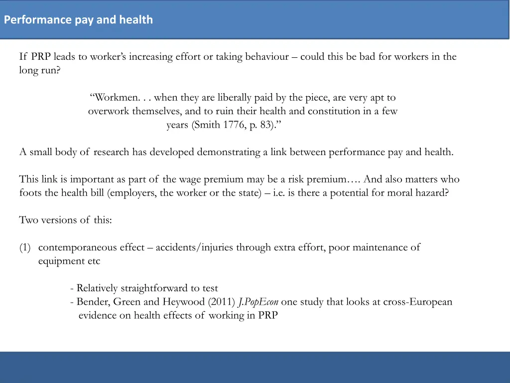 performance pay and health