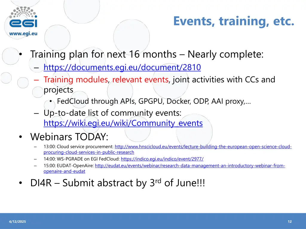 events training etc