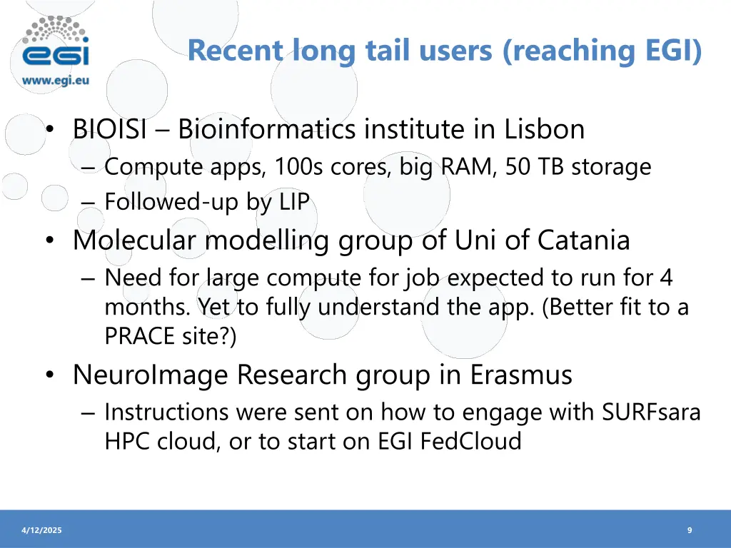 recent long tail users reaching egi