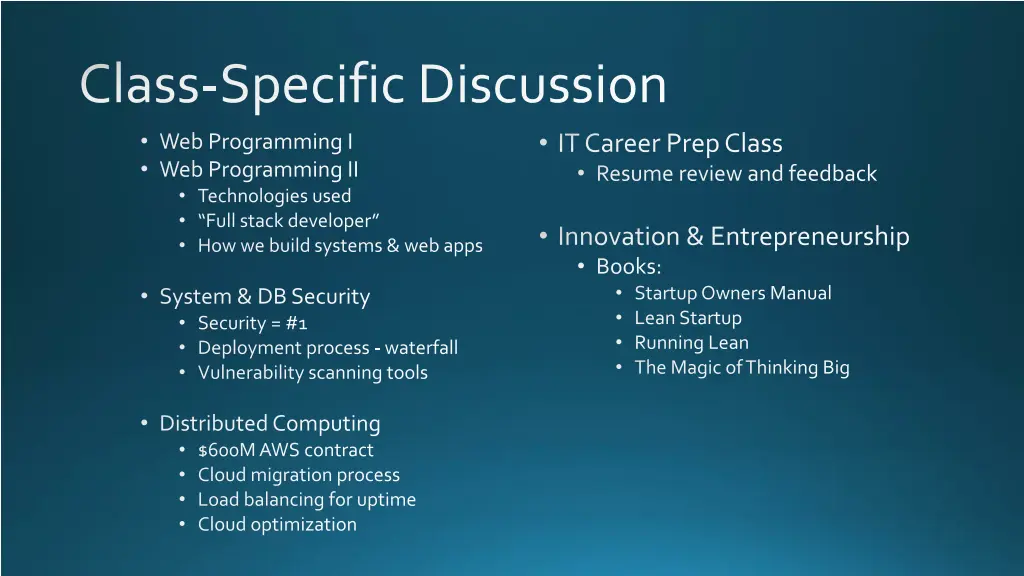 class specific discussion
